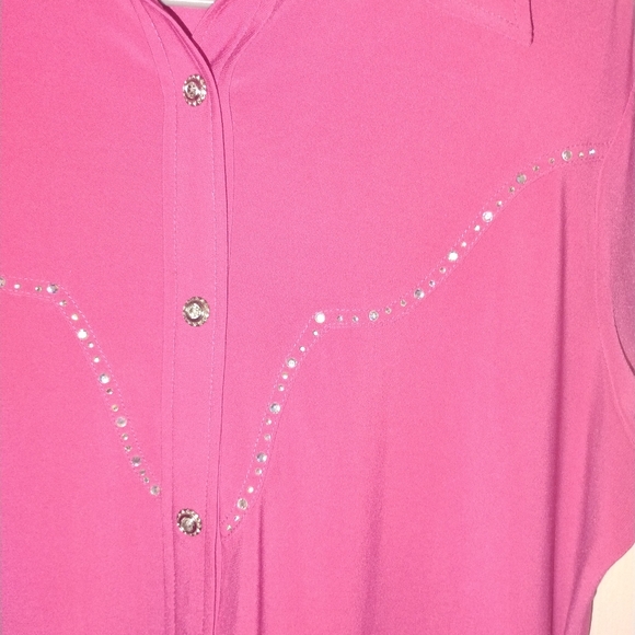 Chic Pink Button-Down Shirt with Rhinestone Accents - Picture 3 of 10